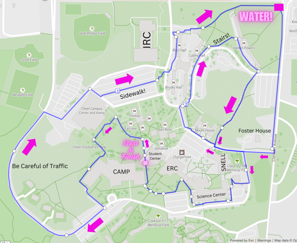 roadmap of Collins Hill Campus showing route for 5K run