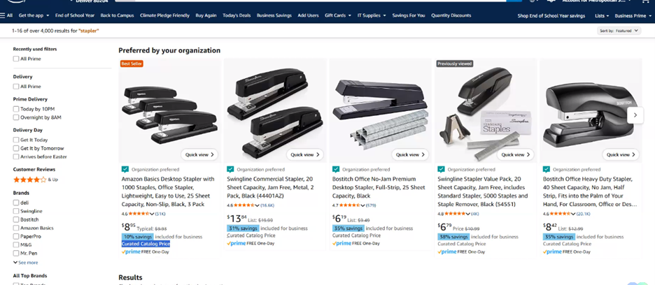Amazon webpage showing stapler options