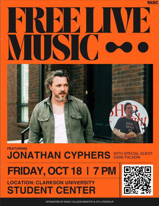 Free Live Music Featuring Jonathan Cyphers, BASIC event, Friday, October 8th, 7 PM, Student Center Forum.