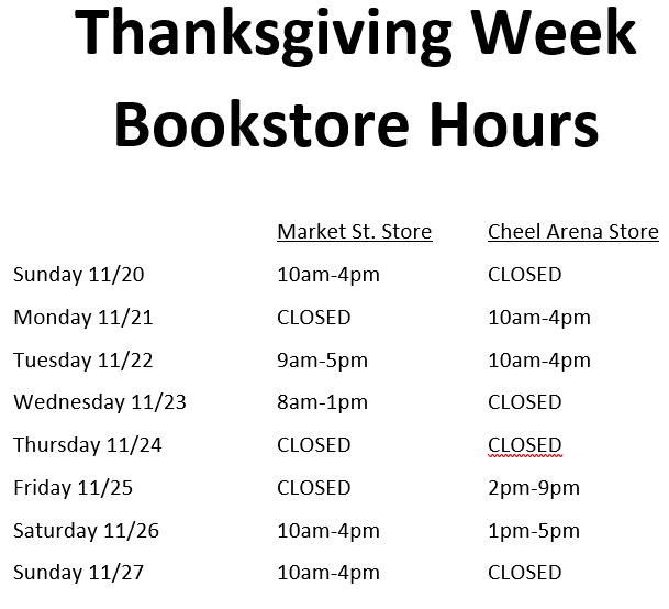 Thanksgiving Week Bookstore Hours