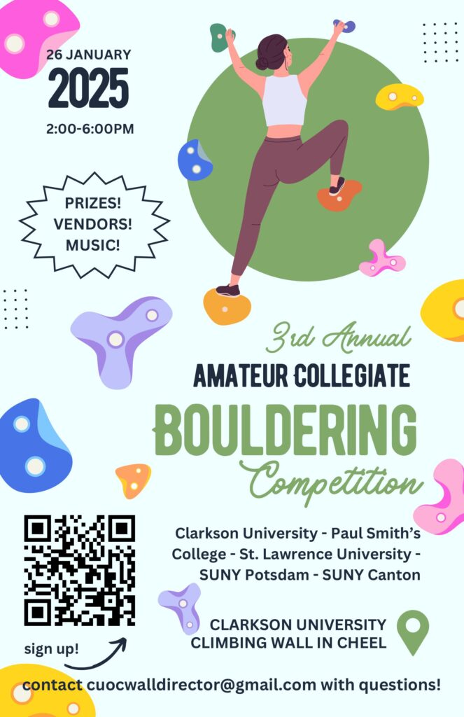 Event Poster, Clarkson University Climbing Wall Annual Bouldering Competition.