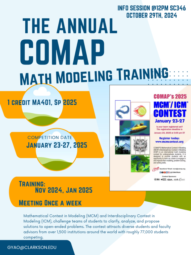 INFO SESSION @12PM sc346 OCTOBER 29TH, 2024, THE ANNUAL COMAP MATH MODELING TRAINING