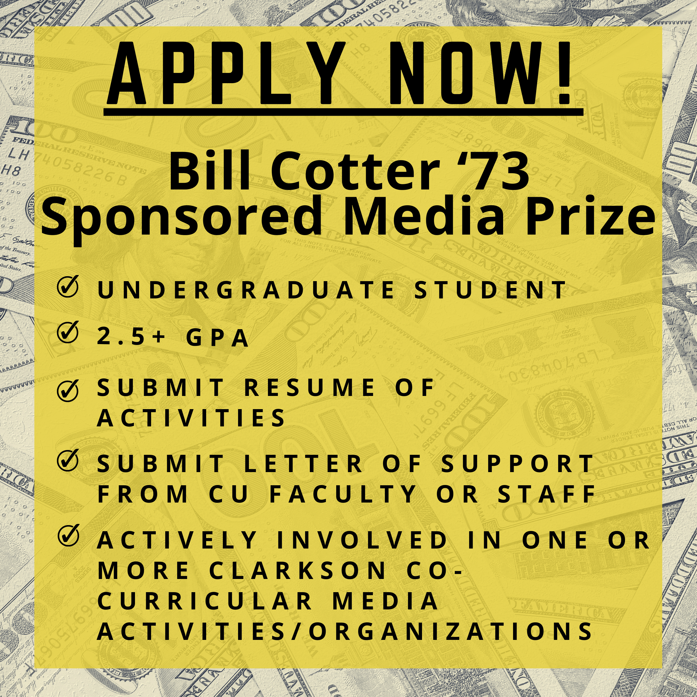 Time is Running Out to Apply for the Bill Cotter ‘73 Sponsored Media Prize!