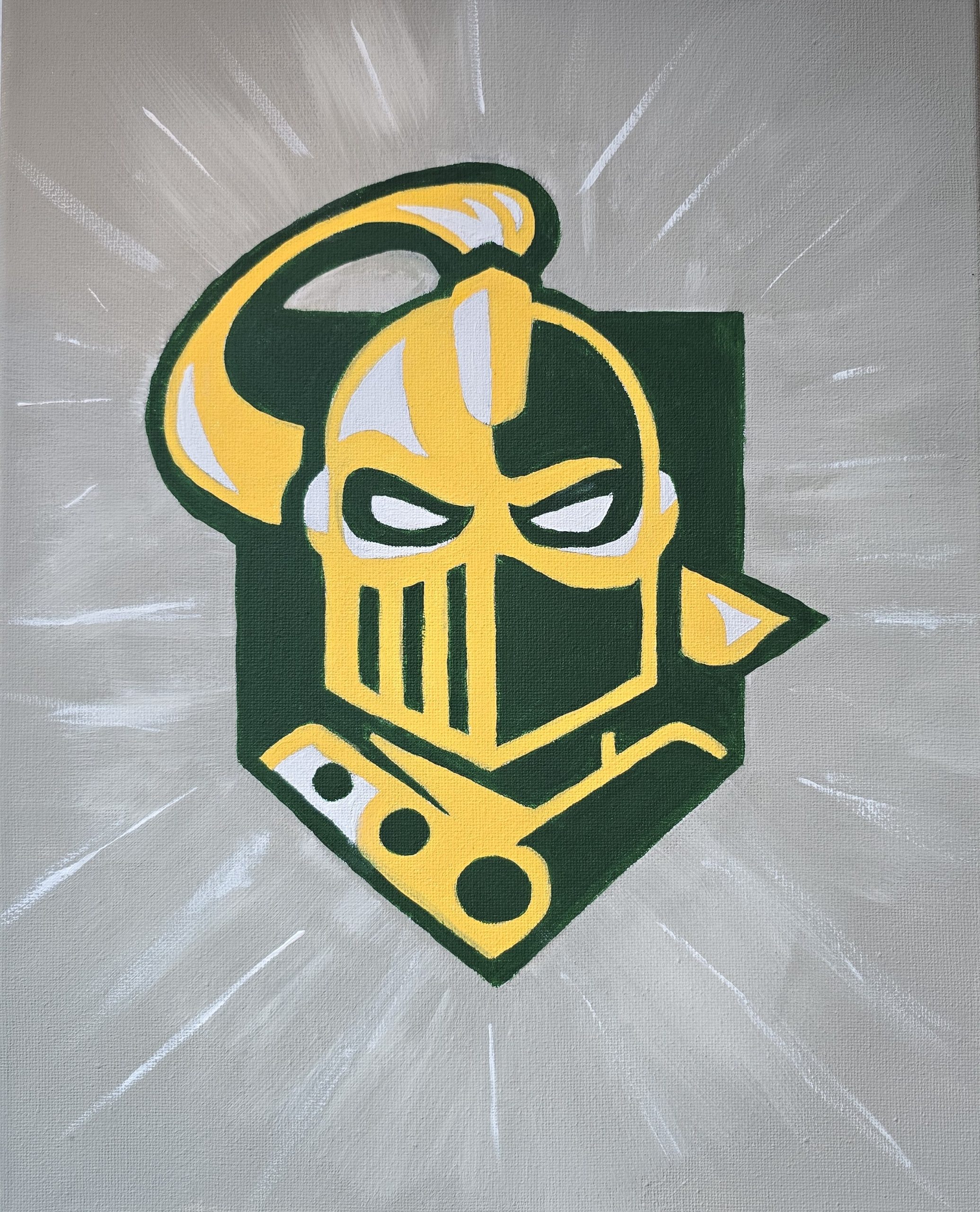 a hand painted Clarkson Athletics logo on a gray background.