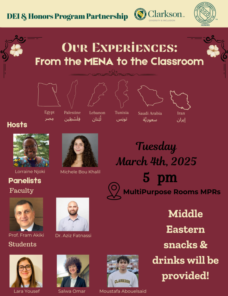 Event Poster - Our Experiences: From the MENA to the Classroom