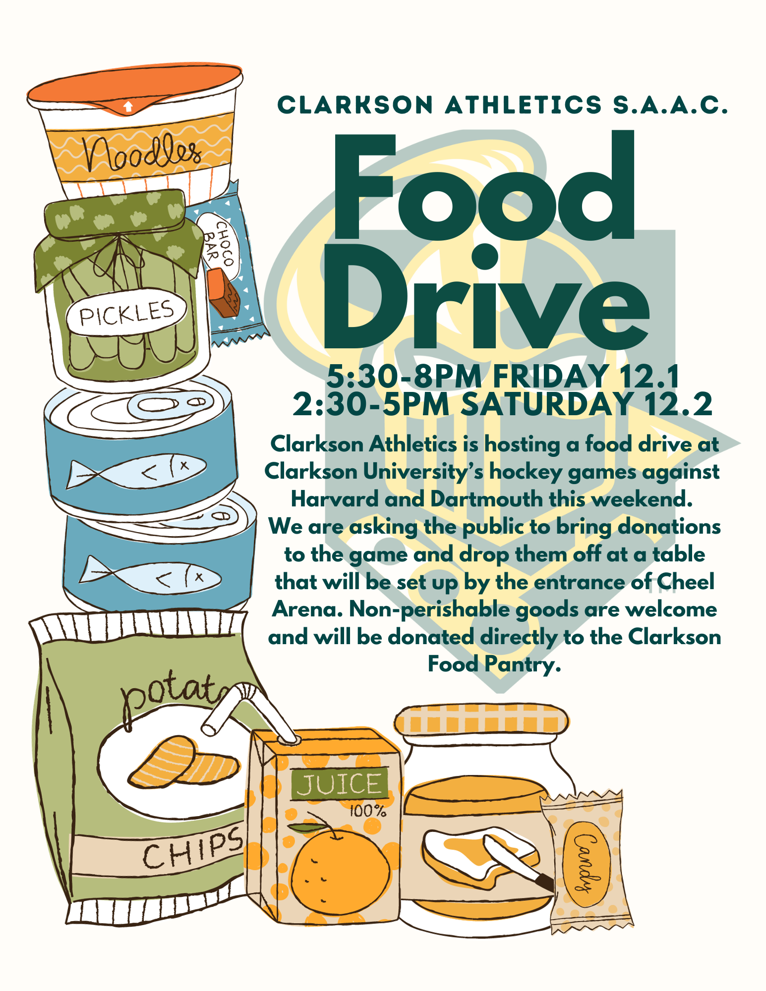Student Athlete Advisory Committee Hosting Food Drive at Hockey Games this Weekend (12/1-12/2)