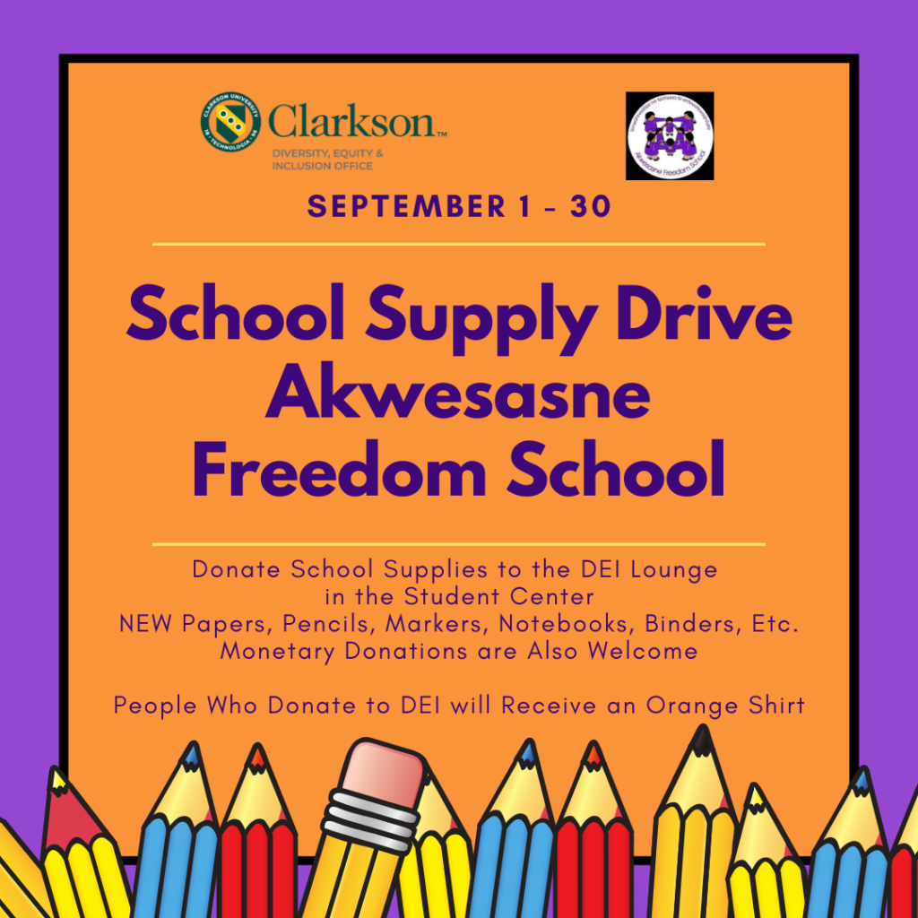 School Supply Drive for the Akwesasne Freedom School with Pencils on a Purple and Orange Theme
