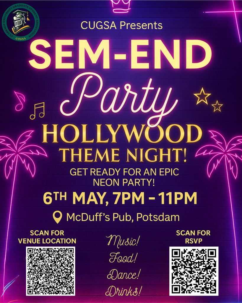CUGSA present - SEM-END party - Hollywood theme night - Neon party - 6th of May - 7 pm to 11 pm, McDuff's Pub