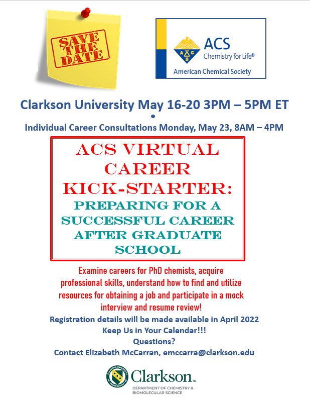 ACS Virtual CAREER Kickstarter Hosted by Department of Chemistry & Biomolecular Science