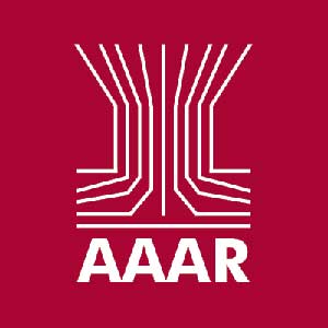 Red AAAR logo with acronym AAAR in white letters at bottom and graphic of vertical lines above.