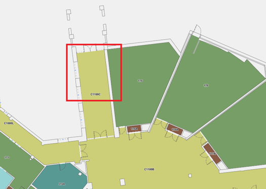 Building layout map showing a portion of the Center for Advanced Materials Processing near the CAMP 175 Lecture hall.