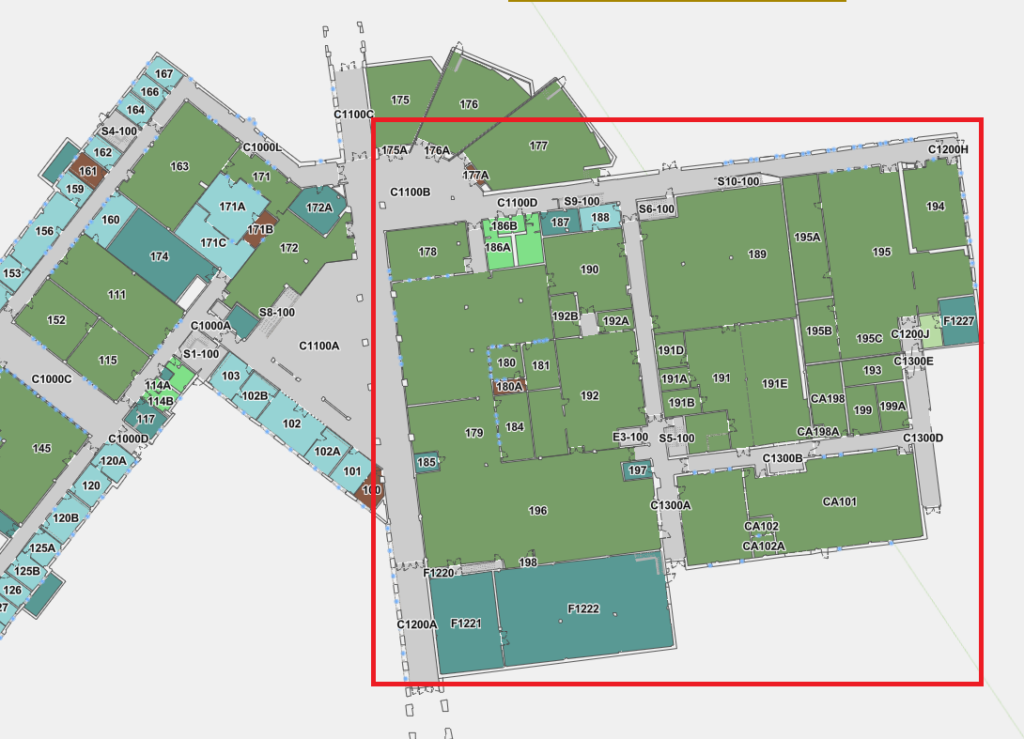 Map of CAMP building highlighting area for outage