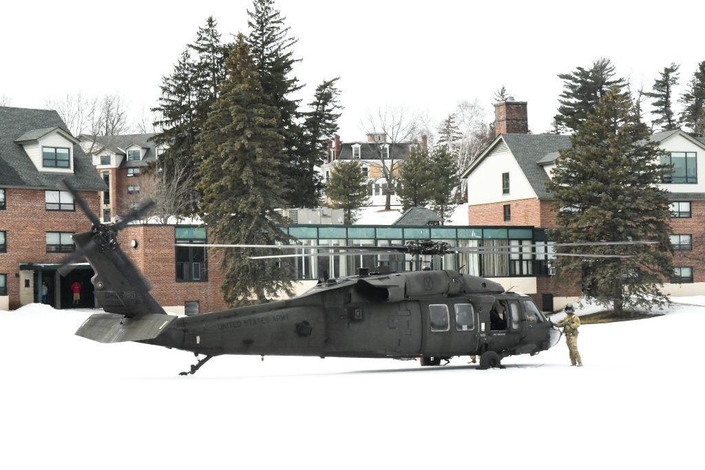 a Boeing CH-47 Chinook Helicopter on Clarkson University campus