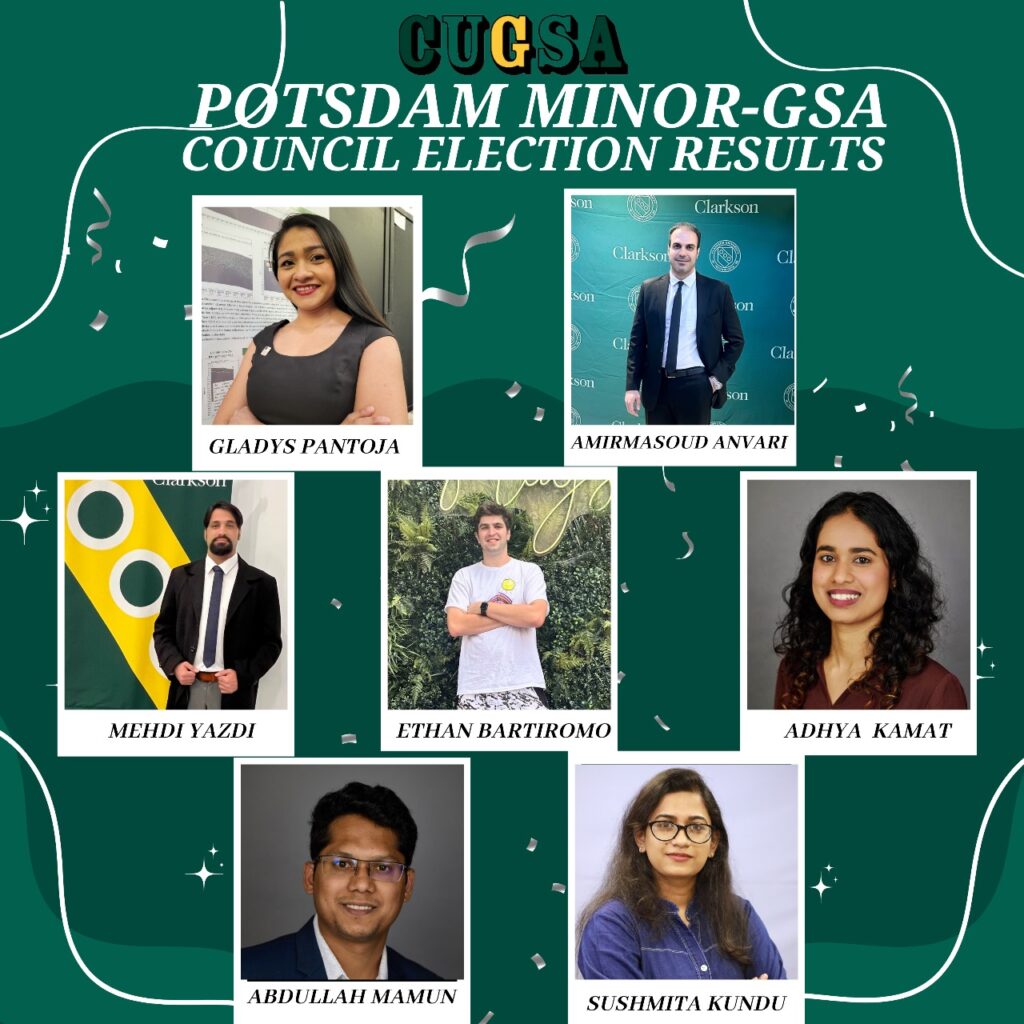 CUGSA Potsdam Minor-GSA Council Elections Results poster with photos and names of each winner