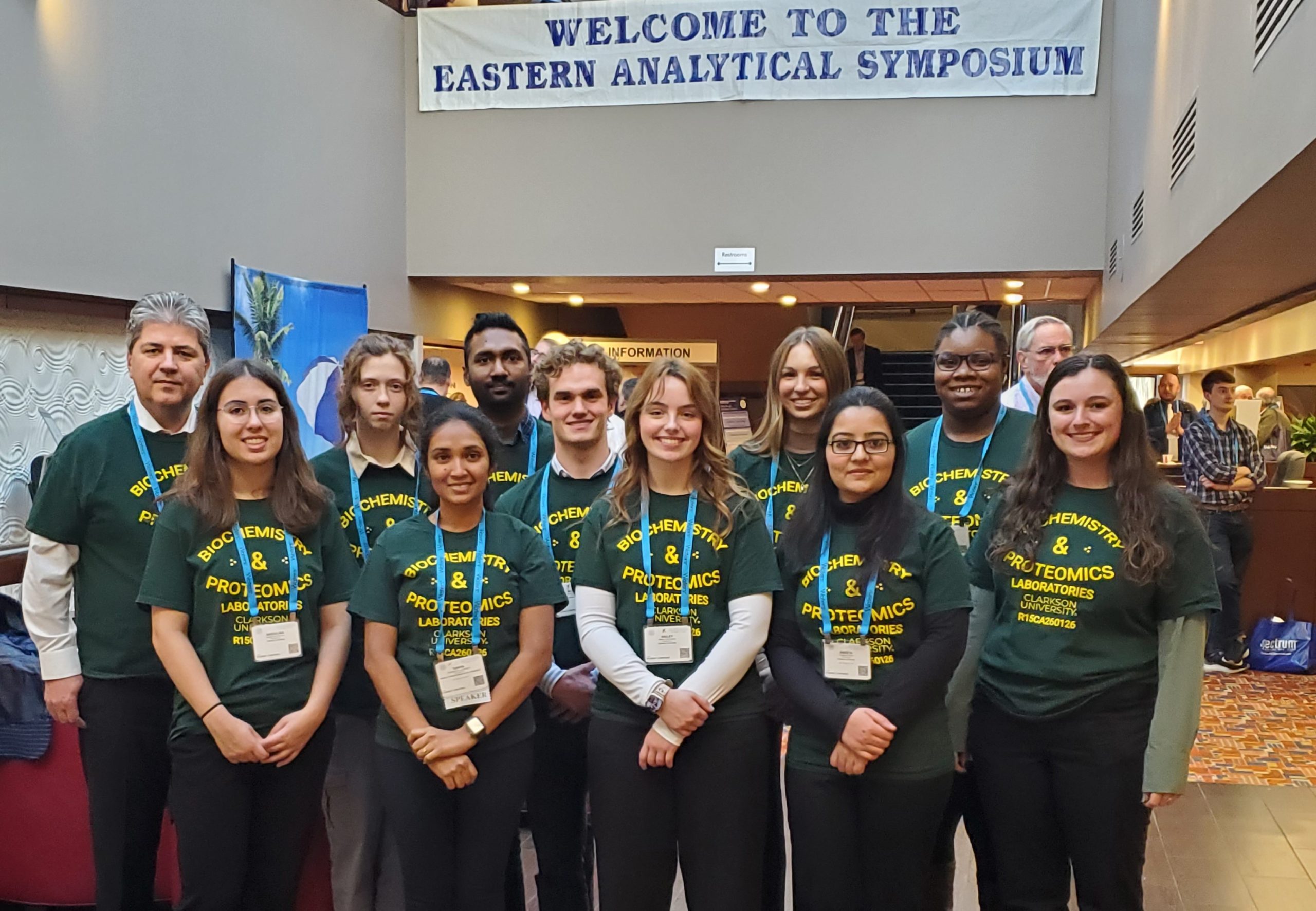 Photo of conference attendees posing during the conference. Photo from left to right: Costel C.Darie, Nina Hukovic, Celeste A. Darie, Taniya Jayaweera, Krish Weraduwage, Norman Haaker, Hailey Morrissiey, Logan Seymour, Aneeta Arshad, Pathea Bruno and Danielle Whitham
