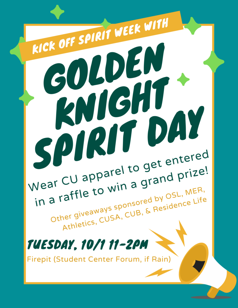 a green, teal and gold flyer detailing the sponsors and date/time of the event and that free items will be given away to participants.