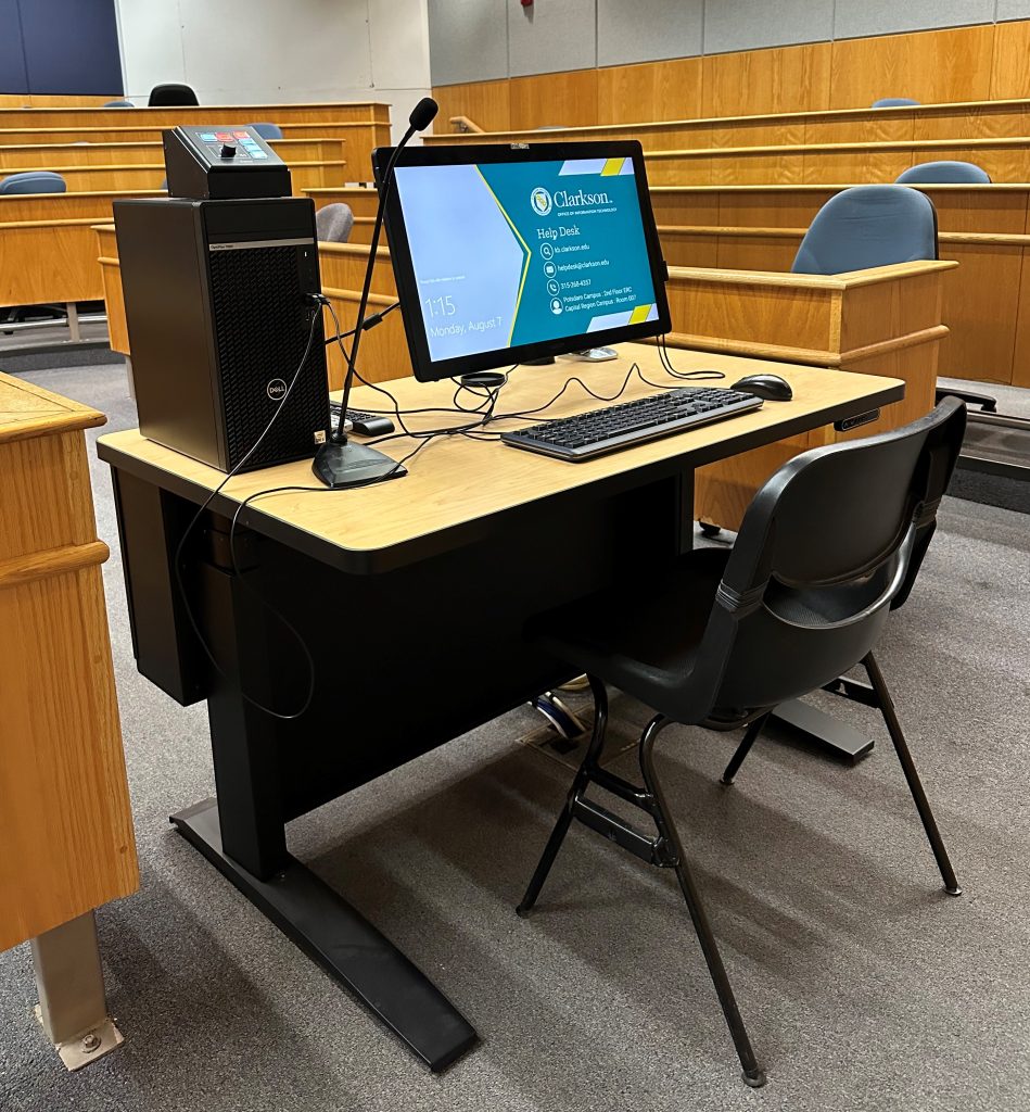 close up of new lecture station in snell 212
