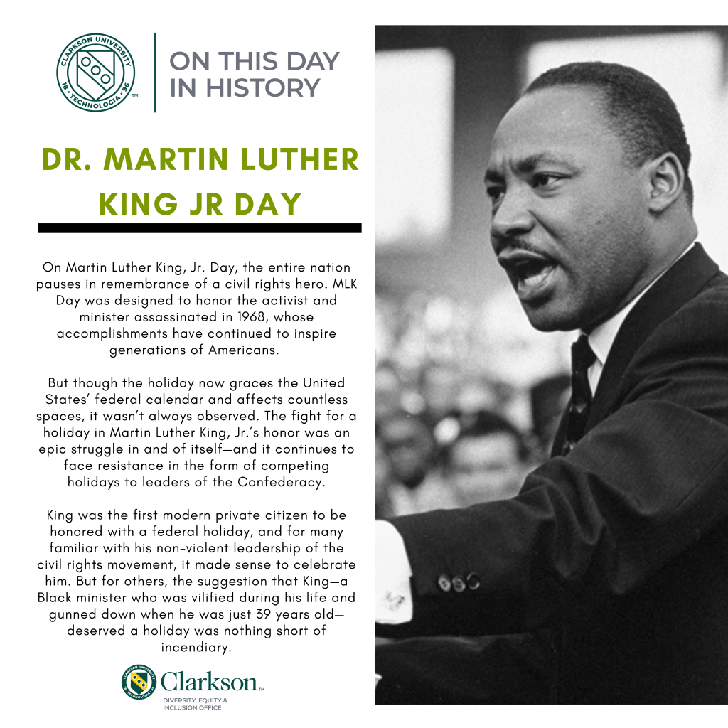 On Martin Luther King, Jr. Day, the entire nation pauses in remembrance of a civil rights hero. MLK Day was designed to honor the activist and minister assassinated in 1968, whose accomplishments have continued to inspire generations of Americans.


But though the holiday now graces the United States’ federal calendar and affects countless spaces, it wasn’t always observed. The fight for a holiday in Martin Luther King, Jr.’s honor was an epic struggle in and of itself—and it continues to face resistance in the form of competing holidays to leaders of the Confederacy.

King was the first modern private citizen to be honored with a federal holiday, and for many familiar with his non-violent leadership of the civil rights movement, it made sense to celebrate him. But for others, the suggestion that King—a Black minister who was vilified during his life and gunned down when he was just 39 years old—deserved a holiday was nothing short of incendiary.

