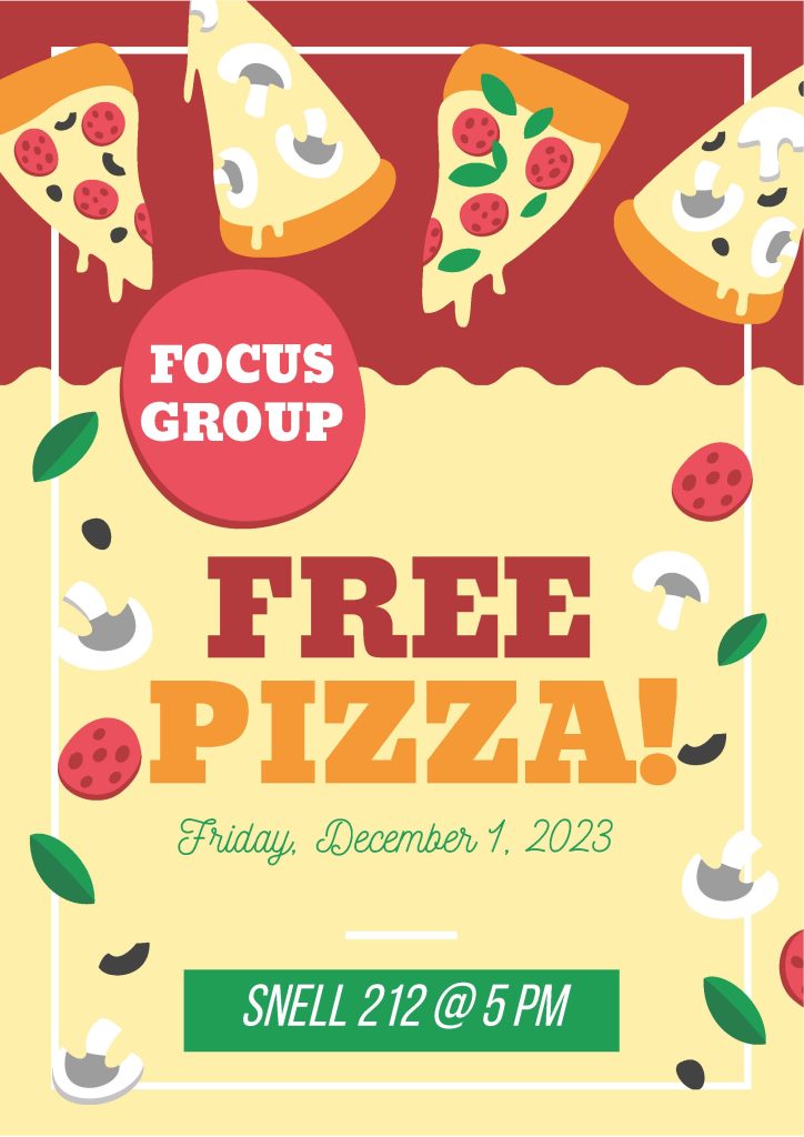 Join us on Friday December 1st at 5pm in Snell 212 for a quick fifteen minute presentation and some free pizza! 